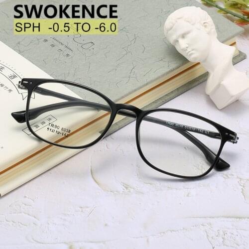 SWOKENCE SPH -0.5 TO -6.0 TR90 Frame Prescription Glasses For Myopia Women Men Prescription Spectacles For Shortsighted F121