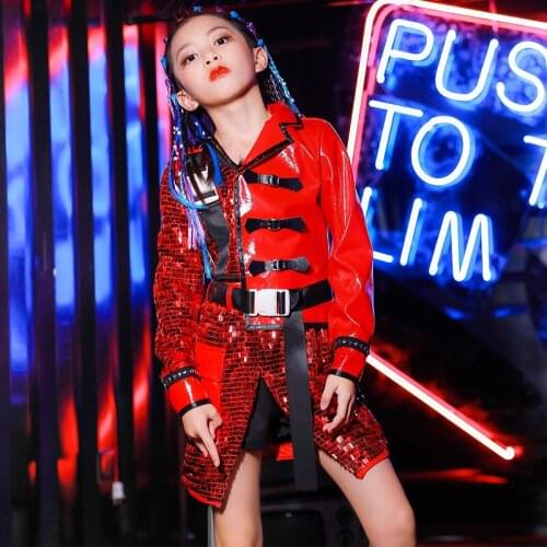 Jazz Dance Clothes For Girls Red Hip Hop Dance Wear Stage Costume Dancer Outfits Cheerleader Costumes Festival Clothes DL6781