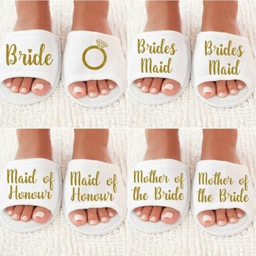 Custom glitter gold titles wedding bridesmaid bride groom spa towel soft slippers hen night Bachelorette party favors gifts