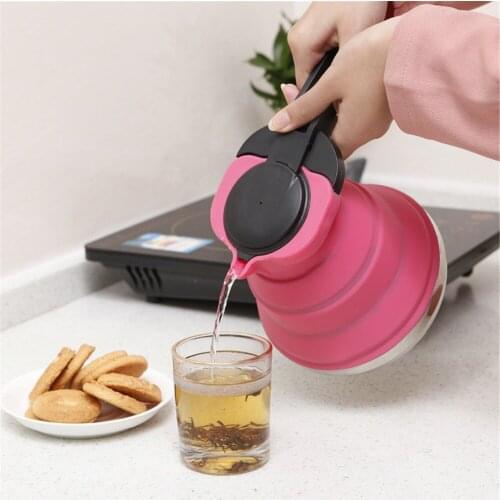 Portable Folding Silicone Water Kettle Pot Outdoor Camping Travelling Hiking Kitchen Tools Tea Coffee Kettle induction cooke