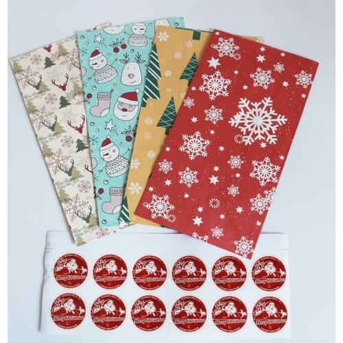 Xmas Paper Bag Snowman Deer Pattern Popcorn Box Kraft Paper Bags for food Merry Christmas Party decorations 24pcs/lot