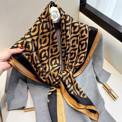 Print Satin Silk Scarf Hijab Women Fashion Twill Square Headband Bandana Ladies Bag Hair Warp Shawls Head Neck Scarves 90*90cm