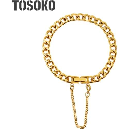 TOSOKO Stainless Steel Jewelry Ins Tassel Buckle Thick Chain Bracelet Fashion Lovers Bracelet BSE244