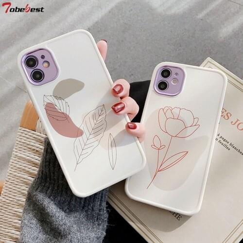 Tobebest Floral Leaf Plating Camera Protection Lid Phone Cases for iphone 12 11 pro max X XS XR 8 Plus 12mini White Matte Cover