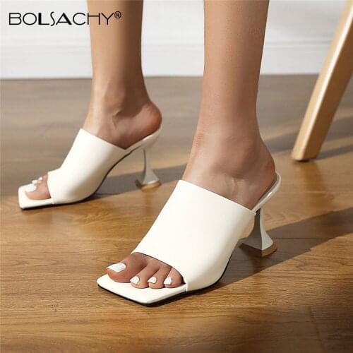 2021 Summer Women Pumps Square Toe Ladies Heel Mules Sexy Thin High Heels Sandals Slippers Fashion Female Shoes White Black