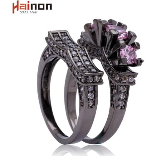 Black gun women Wedding band pink white color zircon luxury lady fashion jewellery Engagement Ring paved cz zircon jewelry