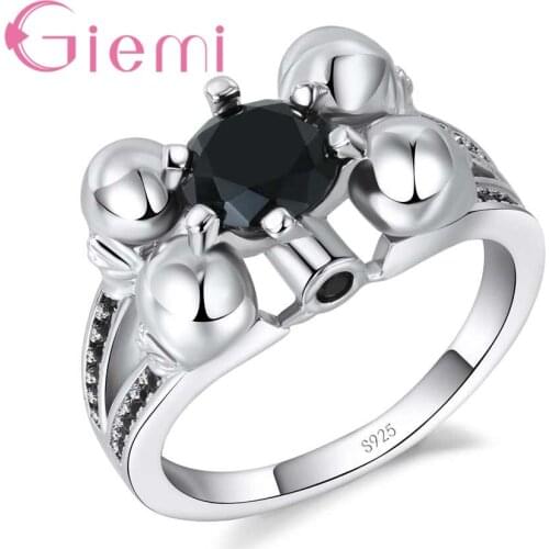 Wholesale 925 Sterling Silver Jewelry Trendy Round Silver Ring for Women Female Engagement Black African Crystal Rings