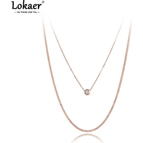 Lokaer Trendy Bohemia Stainless Steel Double-layer CZ Crystal Choker Necklace Vintage Jewelry For Women Collier Femme N21066