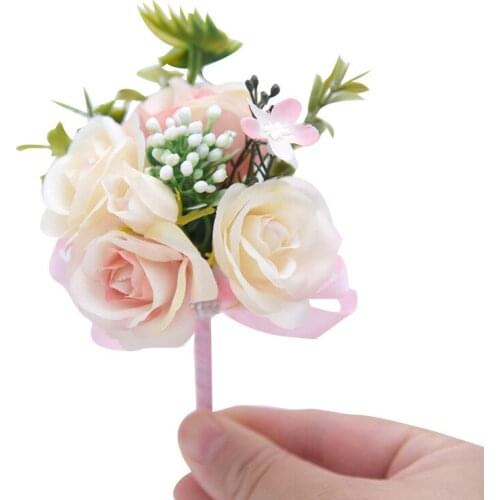 Korean Simulation Rose Brooch Flower Romantic Wedding Bride Boutonniere Groom Suit Corsage
