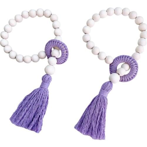 2 Pack Curtain Tiebacks Decorative Rope Strap with Wooden Beads Window Curtain Holders Tie Back for Home Office Decor