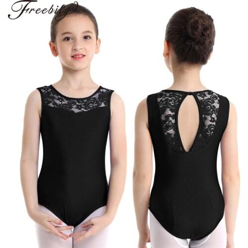 Ballerina Girls Gymnastics Ballet Leotards Dance Kids Dancewear Sleeveless Lace Splice Cutout Back Ballet Dance Clothing