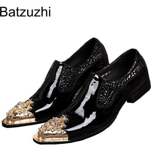 Batauzhi Italy Style Handmade Man Leather Shoes Black Man Dress Leather Shoes Ponited Steel Toe Slip-on Shoes, Big sze 46