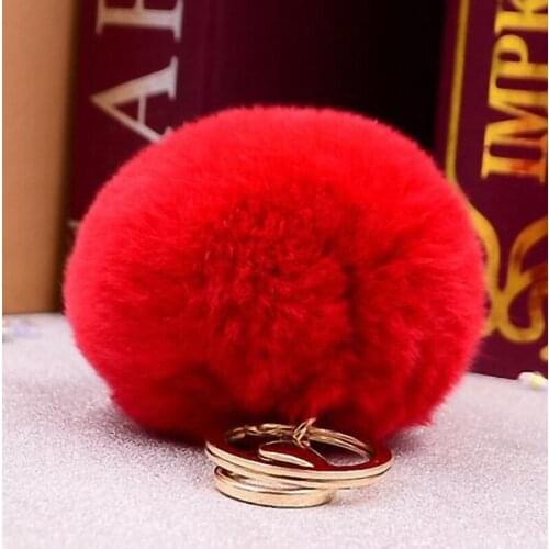 Brand Fluffy Rex Rabbit Fur Pompom 8CM For Bags&Cars Charm Real Natural Fur Balls Genuine Fur Key Chain K005-red keyring women