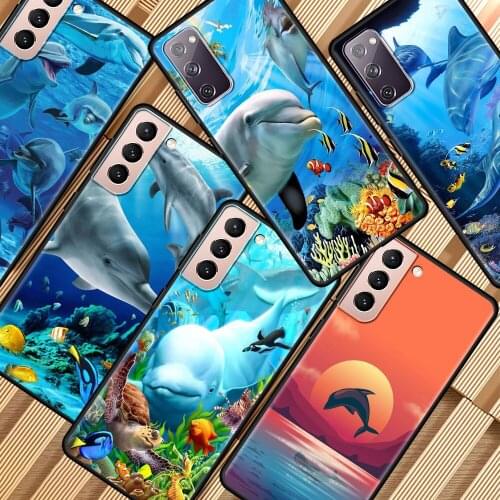 Sea Animal Cute Dolphin Black Cover for Samsung Galaxy Note 20 Ultra 10 Lite 5G 9 8 S21 Plus TPU Soft Phone Case Shell Coque