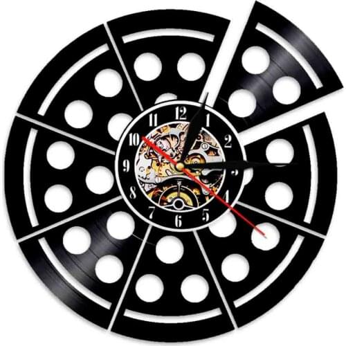 Pizza Shape Design Decorative Wall Clock Fast Food Pizza Vinyl Record Handmade Hanging Watch Art Decor For Kitchen Restaurant