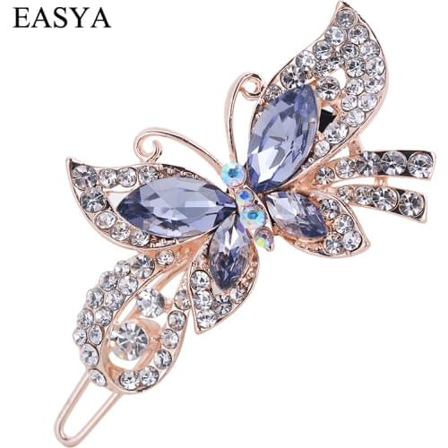 EASYA Mutlicolor Elegant Rhinestone Butterfly Barrettes Hair Clips Amazing Crystal Hair Pins For Women And Girls
