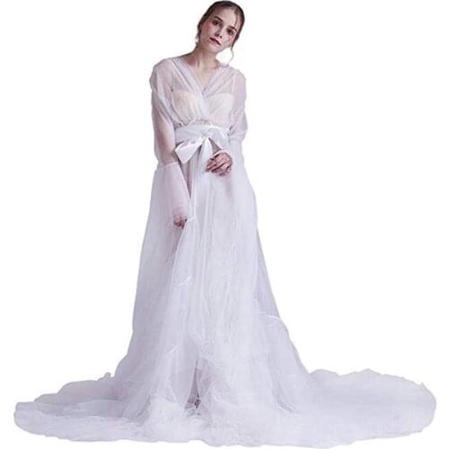 Sexy Women Long Tulle Bathrobe Dresses Photo Shoot Birthday Party Bridal Fluffy Party Sleepwear Gown Prom Dress