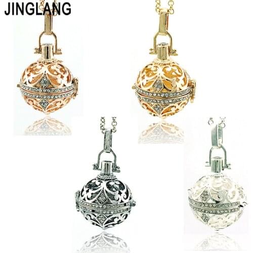 JINGLANG Fashion Pendants Necklace Pregnancy Baby Chime Ball 4 Color Rhinestone Circle Angel Necklace For Women Jewelry