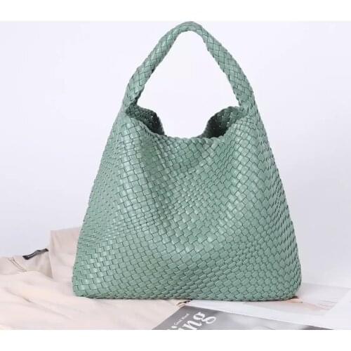 Classic handmade leather color woven bag versatile casual female tote with large volume patchwork shoulder bag