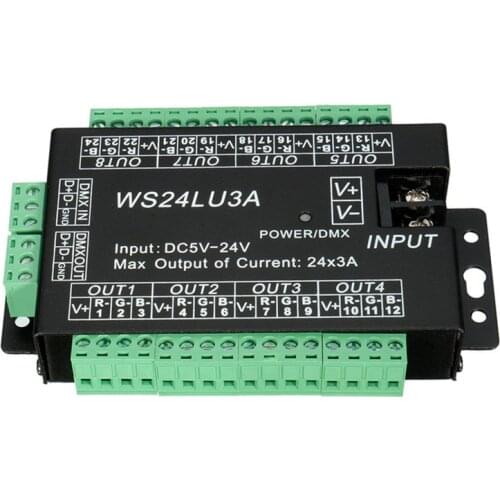 WS24LU3A 24CH DMX Controller 24 Channel DMX 512 Decoder RGB Controller Decoder for RGB LED Strip Module Lights 24x3A WS24LU3A