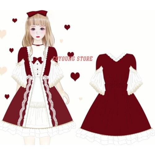 Summer New European Palace Style Retro Doll Dress Sleeve Lace Velvet Dress Lolita Cake