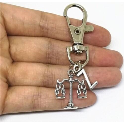 Little Scales of Justice Keychain A-Z Initial Letter, Gift for Lawyer Gift, Fashion Zipper Pull Clip Keychain