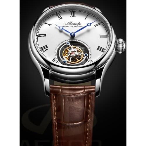 AESOP Mens Mechanical Watches Flying Tourbillon Movement Skeleton Watch for Men Man Male Clock Watch Top Brand Luxury 1963