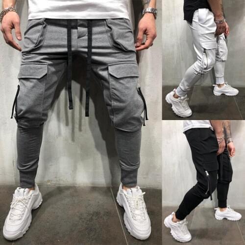 Sweat Pants Mens Hot Style Bag Pocket Fitness Belt Small Feet Zipper Strap Bag Slim Tracksuit Pants