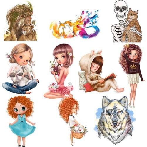Girls Lions Iron on Heat Transfer Printing Patches Stickers for Clothes T-shirt DIY Appliques Washable Patches Wholesale