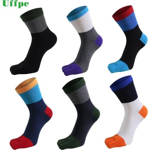 5 pairs/lot Men Summer Cotton Toe Socks Striped Contrast Colorful Patchwork Men Five Finger Socks Free Size Basket Calcetines