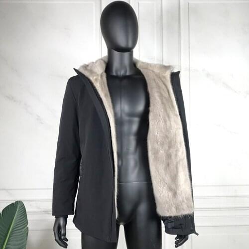 Real Fur Parka Men Mink Fur Liner Coat Winter Windproof Warm Thick Hooded Jacket Classic Business Casual Outwear Free Shipping