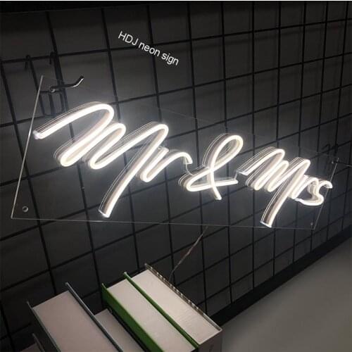 DC12V 3D Transparent Acrylic Mr & Mrs Flex Led Custom Neon Sign Light Ins Wall Decor