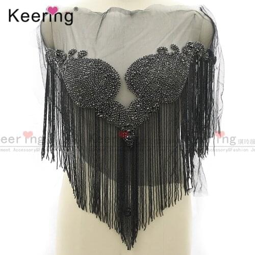 Fashion Blace Waterfall Dangling Fabric Bodice Applique Tassel For Brids Dress WDP-246
