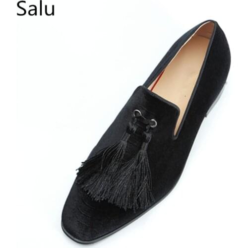 Salu Sreeet Style Black Suede Men Casual Shoes Tassel Loafers Slip On Smoking Flats Party Dress Men Shoes