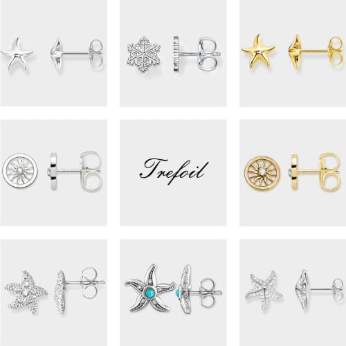 Starfish Sun Snowflake Stud Earrings, Trendy Fashion Jewelry 925 Sterling Silver Casual Fitness Gift For Women Lover 2019 New