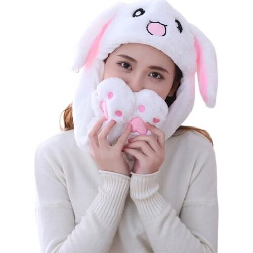 Girls Animals Ear Moving Jumping Hats Children Women Warm Plush Rabbit Winter Caps Kids Cute Bunny Fuzzy Pinch Airbag Funny Hats