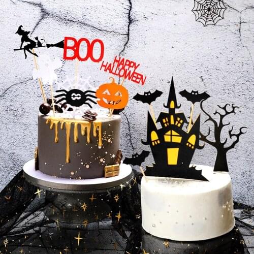 Happy Halloween Cake Topper Halloween Party Baking Decor Pumpkin Ghost Bat Witch Ghost Castle Black Cat Horror Cupcake Toppers