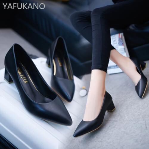 Square Heel High Heels Fashion Women Pumps Pointed Toe Work Shoes Slip On High Heels Spring Footwear Woman Shoes 5 Cm