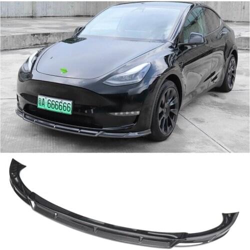 High Quality ABS bright black & ABS Carbon Bumper Front Lip Splitter Diffuser Lip Spoiler For Tesla Model Y 2018 2019 2020 2021