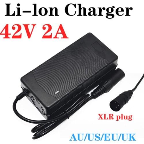 42V 2A Lithium battery pack Charger 36V 18650 Scooter ebike li-ion battery Charger with 3-Pin XLR Socket connector EU/US/AU/UK