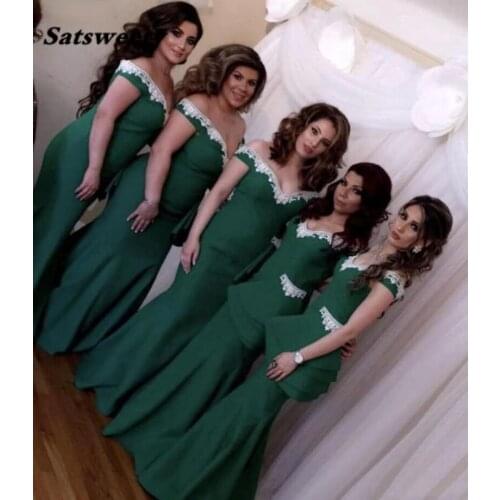 Dark Green Mermaid Bridesmaid Dresses Off Shoulder Peplum Appliques Wedding Guest Party Gowns Maid of Honor