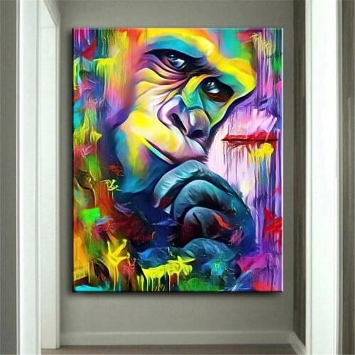 Animal Graffiti Art Thinking Monkey Canvas Painting Wall Art Posters Prints Cuadros Wall Picture for Living Room Home Wall Decor