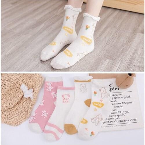 1Pairs New Cartoon Animal Korean style Women Socks Cute Bear Girls Socks Lace Funny Animal Kawaii Socks Cotton Female Pink Socks