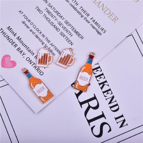 10pcs alcohol Beer Drink Enamel Metal Charms Golden Base Earring Bracelet DIY Jewelry Making