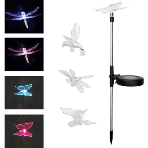 2PCS Solar Butterfly Colorfur Lawn Lights Hummingbirds Plug Lights Garden Decoration Light Discoloration Use Garden Park Outdoor