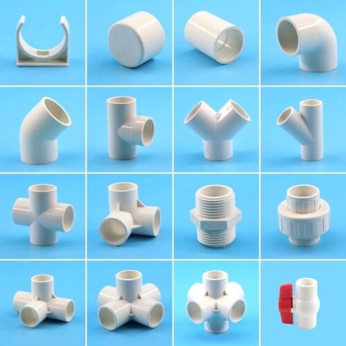 32mm Water Pipe Series PVC Connector Fittings Garden Elbow Straight Cross Connector Gray Plastic Irrigation Tube Coupling Joints