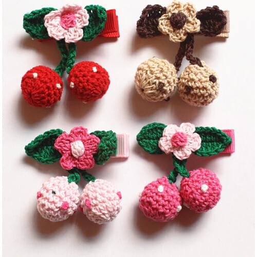 Korean Style Knitting Wool Wholesale 20pcs/lot 2016 Bestseller Cherry Hair Clips Mini Size Fruit Pink Hairpins Rose Flower