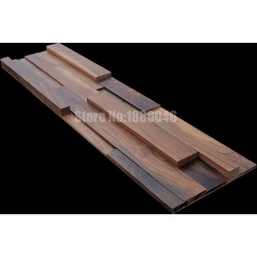 3D Rectangle Wood Mosaic Wall Tiles One Box 6pcs Black walnut wood Wall Panels Manufacturers For Hoem Teahouse Art Wall Decor