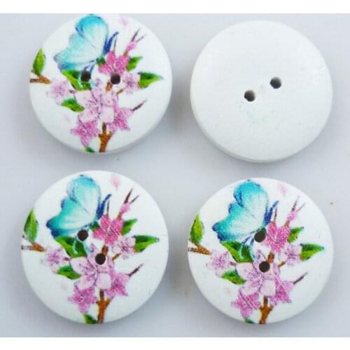 50PCS butterfly button 20MM garment painting wooden flower buttons decoration sewing clothes boots coat accessory MCB-003R