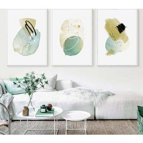 Abstract Teal Minimalist Pattern Wall Art Ink Line Point Canvas Painting Modern Posters and Prints Picture for Living Room Decor